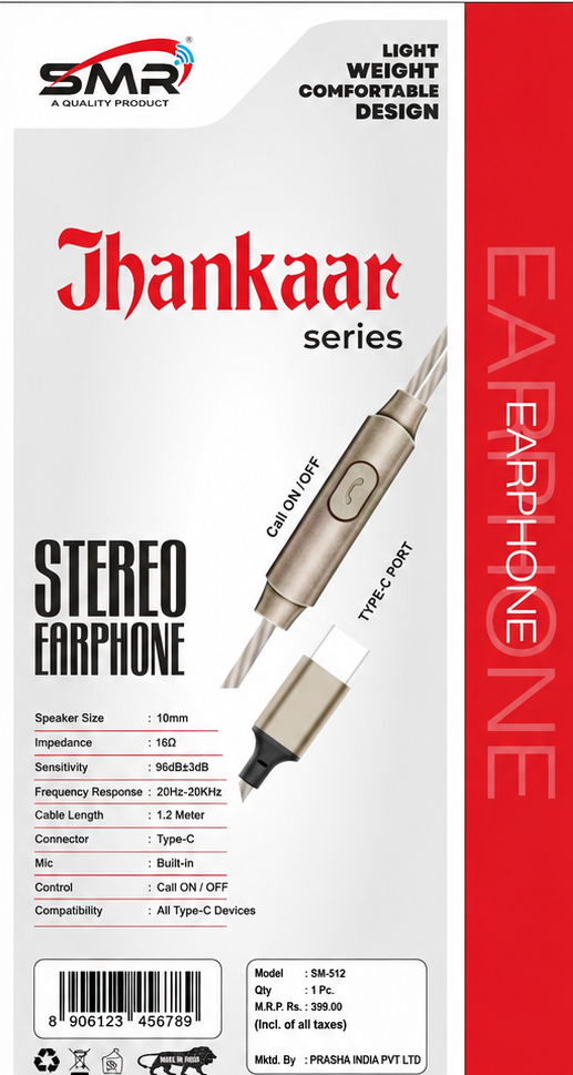 SMR Jhankaar Series Type-C Stereo Earphone